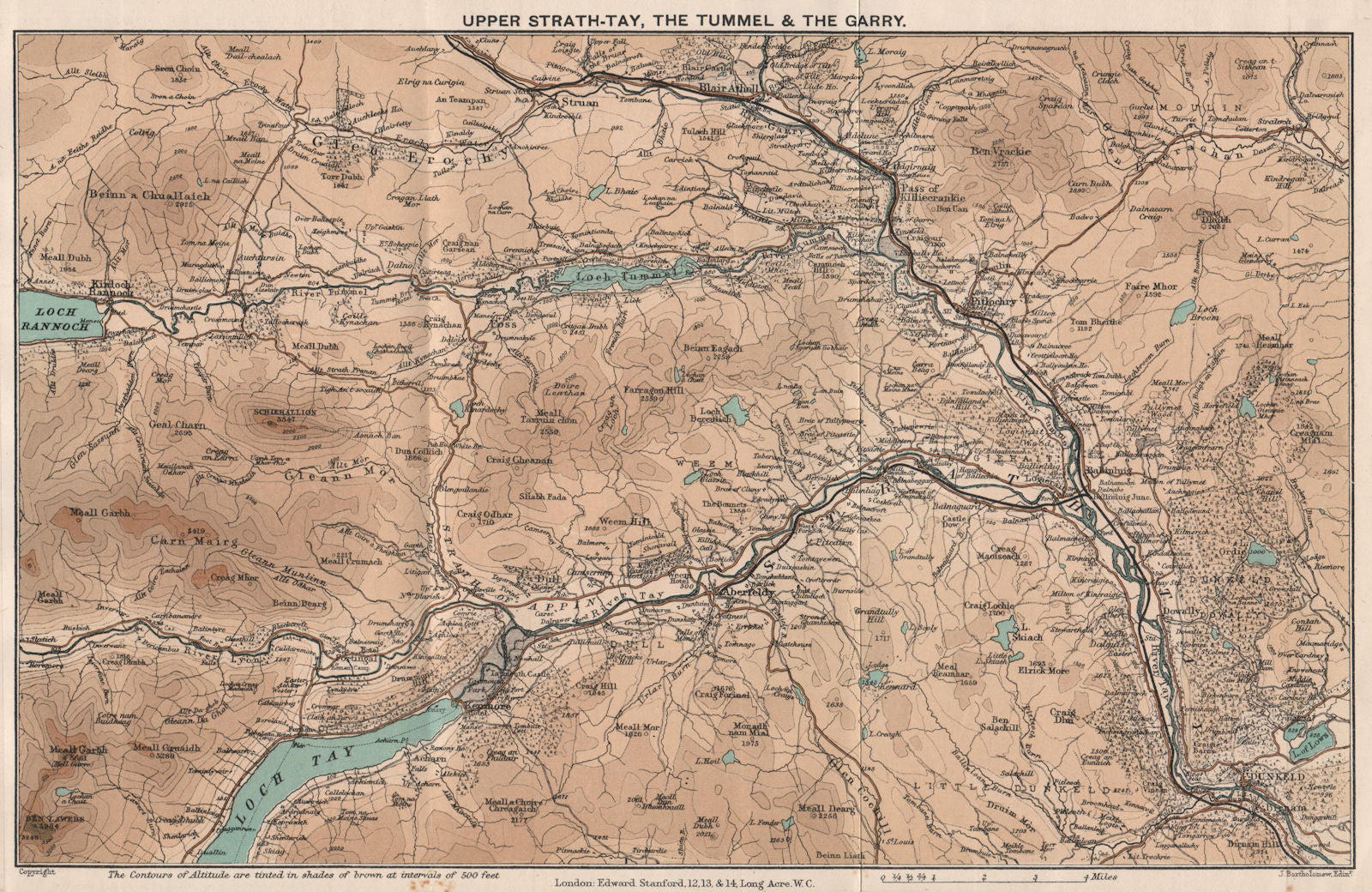 UPPER STRATHTAY, TUMMEL & GARRY. Dunkeld Pitlochry. Scotland. STANFORD 1905 map